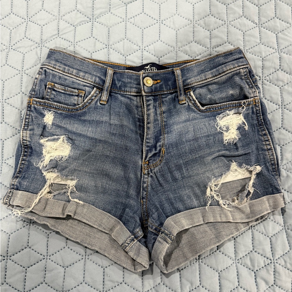 Hollister Women's Ripped Jean Shorts - Blue